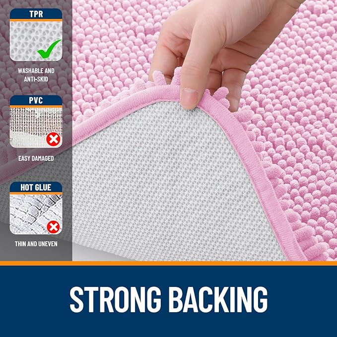 OLANLY Bathroom Rugs 70x24, Extra Soft Absorbent Chenille Bath Rugs, Rubber Backing Quick Dry, Machine Washable Bath Mats for Bathroom Floor, Tub and Shower, Home Decor Accessories, Pink