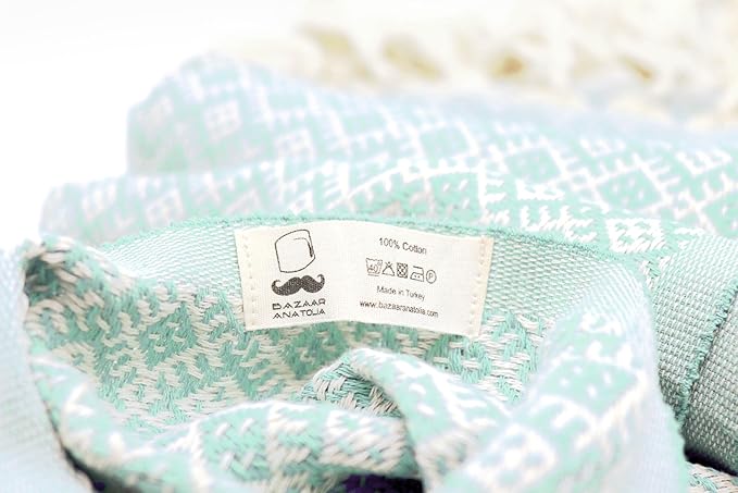 Bazaar Anatolia Turkish Beach Towel 100% Cotton Bath Towels Oversized Quick Dry Bathroom Towels Sand Free Camping Blanket 71x39 inches - Ethnic Mint