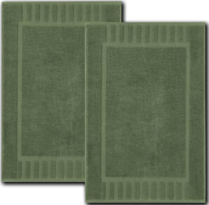 White Classic Luxury Bath Mat Floor Towel Set - Absorbent Cotton Hotel Spa Shower/Bathtub Mats [Not a Bathroom Rug] 22"x34" | 2 Pack | Forest Green