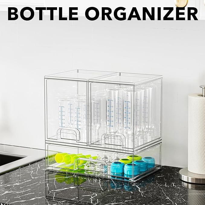 SpaceAid Bottle Storage Organizer Baby - Acrylic Bottles Station Organizer Container, Stackable Clear Drawers for Countertop, Vanity, Bathroom, Cabinet, Pantry Organization, 3 Pack, 2M1L, 10.9" H