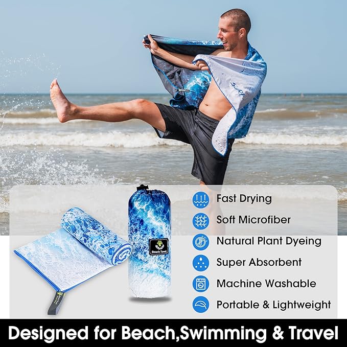 4Monster Microfiber Beach Towel Quick Dry,Super Absorbent Lightweight Travel Towel for Swimmers, Sand Free Camping Towel, Beach Towels for Pool,Swim,Water Sports,Yoga