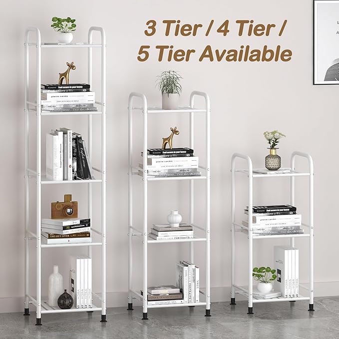 JSB 3 Tier Narrow Bathroom Shelving Unit, Kitchen Storage Rack Organizer Metal Corner Shelf for Living Room Laundry Pantry (Matte White, 3 Tier)