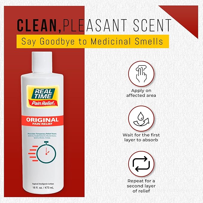 Real Time Pain Relief Cream 16oz Bottle | 17 Natural Ingredients: 1.25% Menthol, Arnica & MSM | Muscle Strain & Joint Discomfort Relief for Arthritis, Cramps, Sprains, Bruises, Hands, Back & Knee Pain