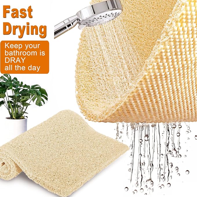 Shower Mats Non Slip for Elderly, 24x47’’Extra Lager Loofah Bath Mats for Shower, Non-Slip Bath/Shower Mat for Elderly-Beige