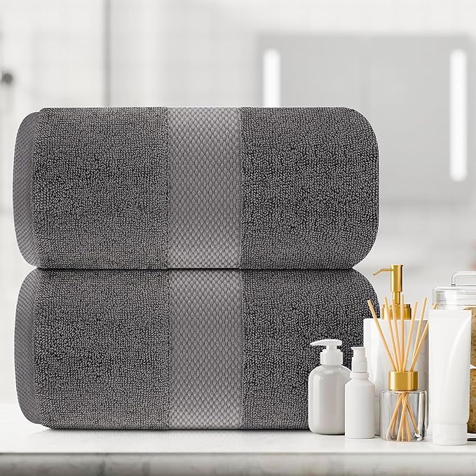 White Classic Luxury Bath Sheets Towels for Adults Extra Large | Highly Absorbent Hotel Collection | 35x70 Inch | 2 Pack (Charcoal Gray)