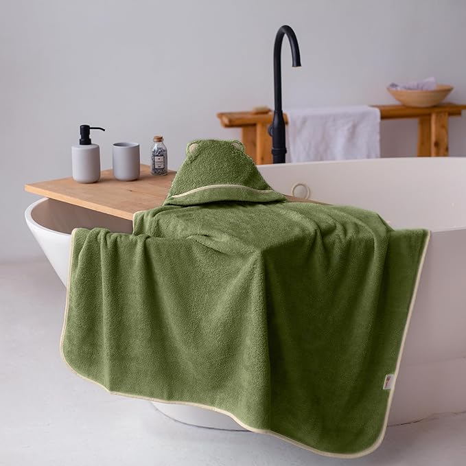 Premium Baby Bath Towel - Rayon Made from Bamboo Hooded Baby Towels - Newborn Baby Towel with Hood - Large Hooded Towel for Newborn Infant Boy Girl (Olive)