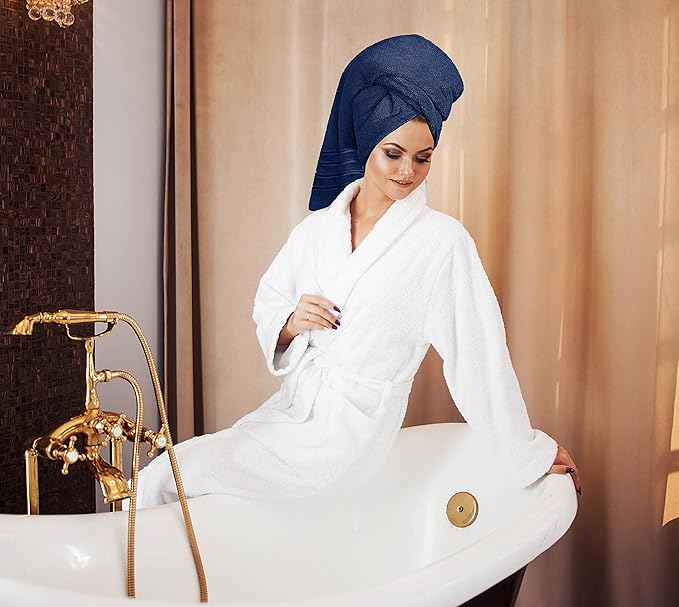 Utopia Towels 8 Piece Luxury Towel Set, 2 Bath, 2 Hand, and 4 Wash Cloths, 600 GSM Ring Spun Cotton, Highly Absorbent Viscose Stripe Towels, Ideal for Everyday use, Navy
