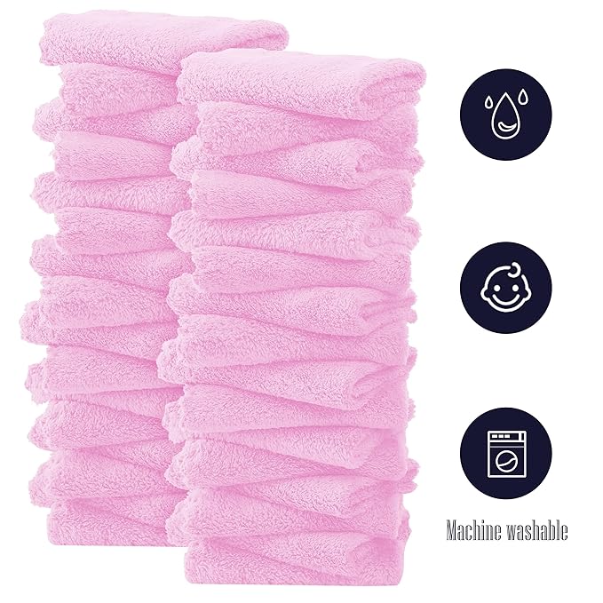 32 Pack Baby Washcloths - 10x10 Inch, Microfiber baby towel - Absorbent and Soft baby Wash Clothes for Newborns, Infants and Toddlers - Quick Dry baby boys and girls face towel - Frozen Berry