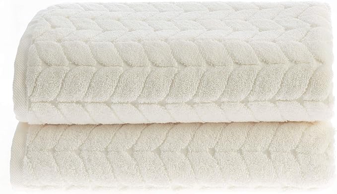 BAGNO MILANO Turkish Bath Towels, Soft Plush Jacquard Luxury Bath Towels, Quick Dry Towel Set (Cream, 2 pcs Bath Towel Set)
