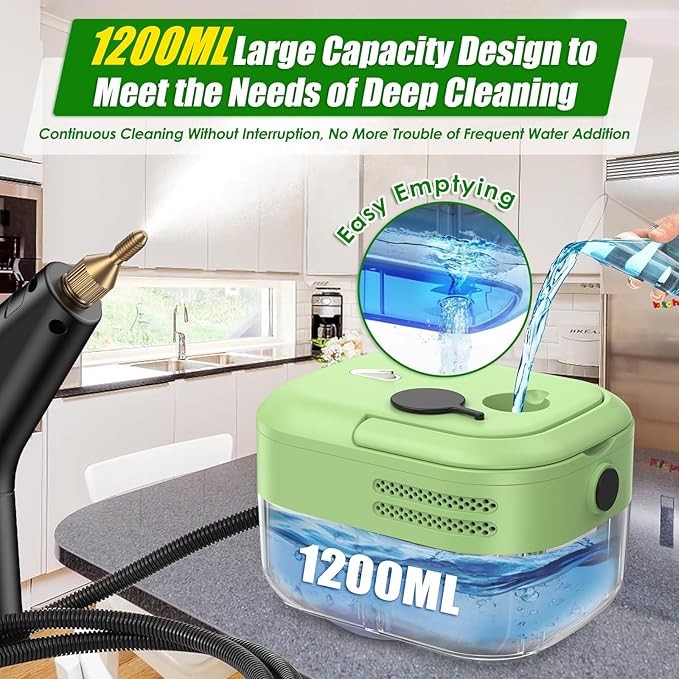 3BAR Steam Cleaner, 2200W Handheld Steam Cleaner whit 8 Accessories for Home Use, Fast Heat-Up in 12s, 1.2L Water Tank, Car-Portable Handheld Steamer for Cleaning Kitchen, Bathroom, Grout, Car