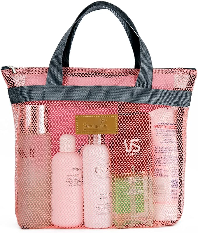 Mesh Shower Caddy Bag Portable Hanging Toiletry and Bath Organizer with Zipper for Travel, Gym, Camping, College Dorms, Beach
