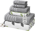Modern Threads Organic Vines 6-Piece 100% Cotton Towel Set – Yarn Dyed Jacquard & Solid – Includes 2 Bath Towels, 2 Hand Towels, 2 Washcloths – Absorbent, Quick Dry, Soft & Durable – Gray