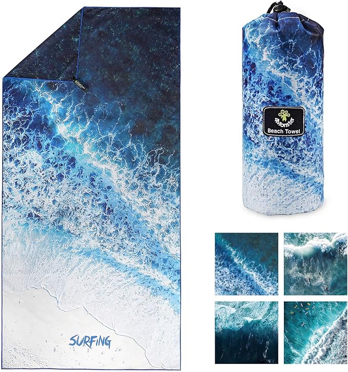 4Monster Microfiber Beach Towel Quick Dry,Super Absorbent Lightweight Travel Towel for Swimmers, Sand Free Camping Towel, Beach Towels for Pool,Swim,Water Sports,Yoga