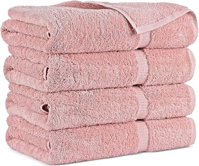 Towel Bazaar Premium Cotton Super Soft and Absorbent Turkish Towels (4-Piece Bath Towels, Pink)