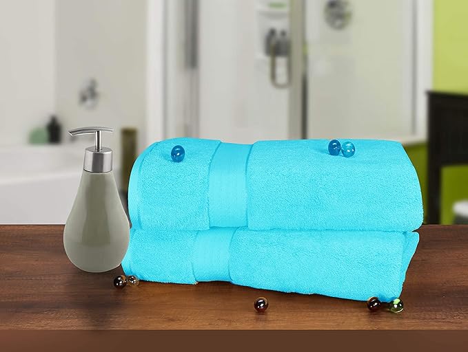 GLAMBURG 700 GSM Premium Oversized Extra Large Cotton 2 Pack Bath Sheet 35x70-100% Combed Cotton - Luxury Hotel & Spa Quality - Durable Ultra Soft Highly Absorbent - Turquoise Blue