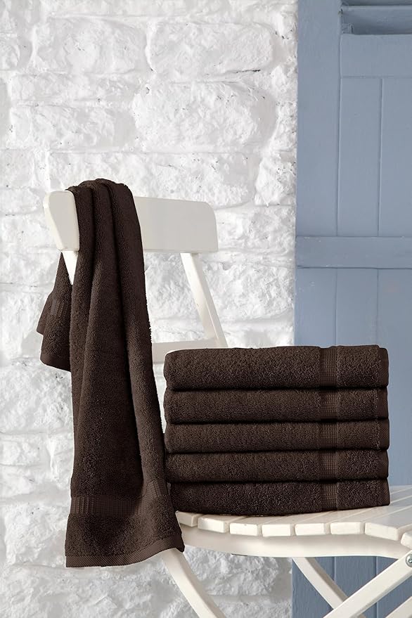 SALBAKOS 100% Turkish Cotton Hand Towel Set of 6 16x30 inch | Heirloom Quality | Hotel & Spa Collection | Soft, Super Absorbent, Long Lasting Hand Towels | Made in Turkey (Chocolate, 6 Hand Towels)