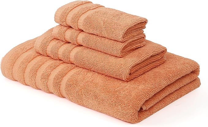 Modern Threads Oxford 6-Piece 100% Cotton Towel Set – Yarn Dyed Jacquard & Solid – Includes 2 Bath Towels, 2 Hand Towels, 2 Washcloths – Absorbent, Quick Dry, Soft & Durable – Orange