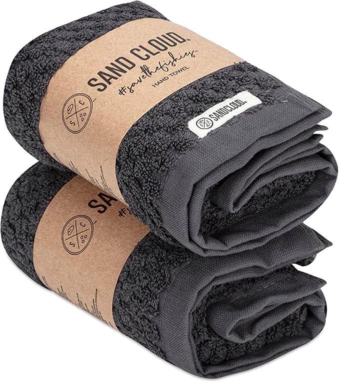 Sand Cloud Turkish Bath Towels for Bathroom, Set of 2 (Atom Charcoal, Large) - Luxury Soft Linen Turkish Organic Cotton is Luxurious & Absorbent - Premium Shower & Bathroom Towels Dry Faster