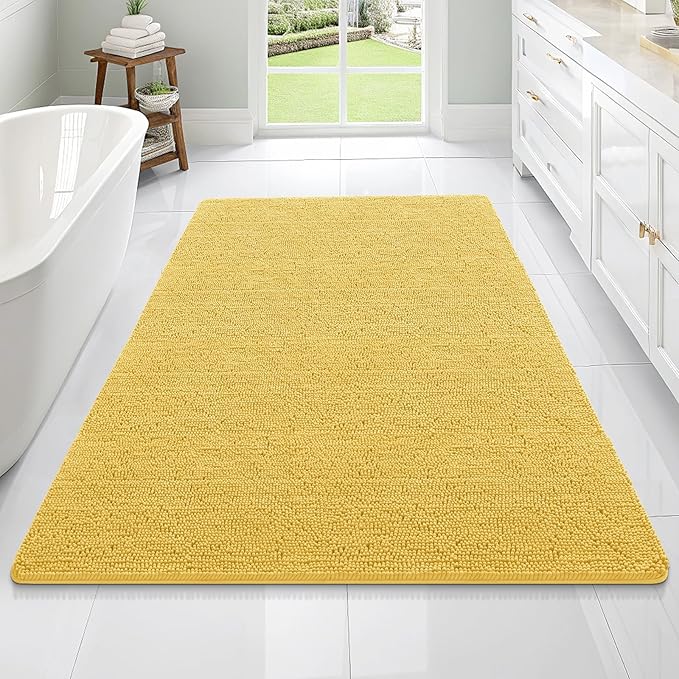 OLANLY Bathroom Rugs 70x46, Extra Soft Absorbent Chenille Bath Rugs, Rubber Backing Quick Dry, Machine Washable Bath Mats for Bathroom Floor, Tub and Shower, Home Decor Accessories, Yellow