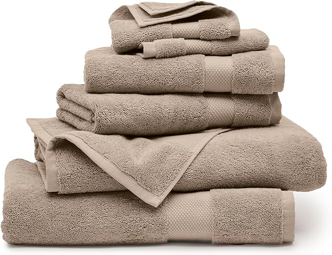 BOLL & BRANCH Plush Bath Towel Set - Oak - 6 Piece - Includes 2 Bath Towels, 2 Hand Towels & 2 Washcloths - 100% Organic Cotton - Ultra Soft & Luxurious - Quick Absorbing