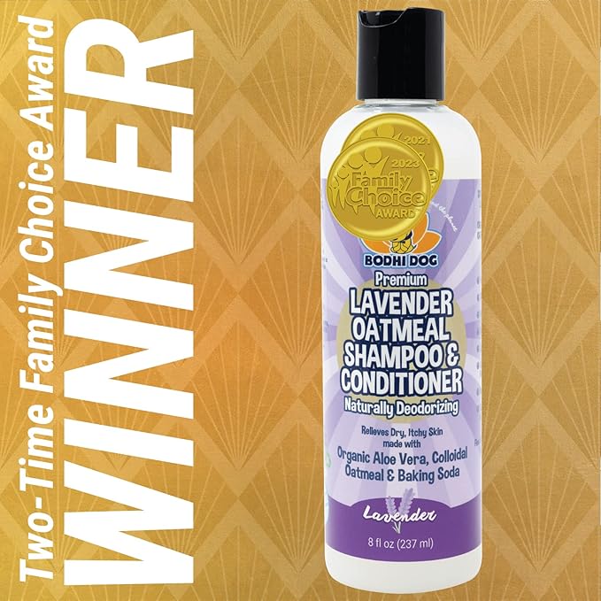 Bodhi Dog Premium Lavender Oatmeal Shampoo & Conditioner - Organic Formula for Dogs, Cats & Pets - Hypoallergenic, Soothes Dry, Itchy Skin & Supports Skin Health - Made in USA (8 Fl Oz)