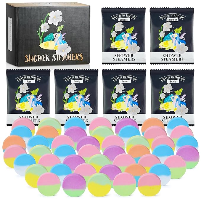 48pcs Aromatherapy Shower Steamers - Relaxation Birthday Christmas Set for Women and Men, Shower Bombs Tablets for Stress Relief and Self Care, Luxury Home Spa