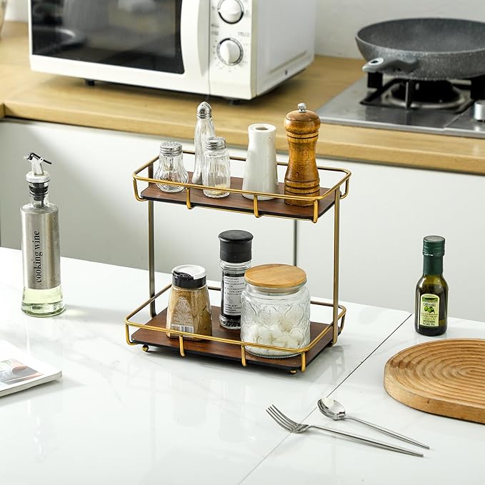Bathroom Organizer Countertop Perfume Organizer Makeup Organizer Cosmetics Storage Display Rack Vanity Tray Dresser Stainless Steel Gold Shelf Wooden Tray
