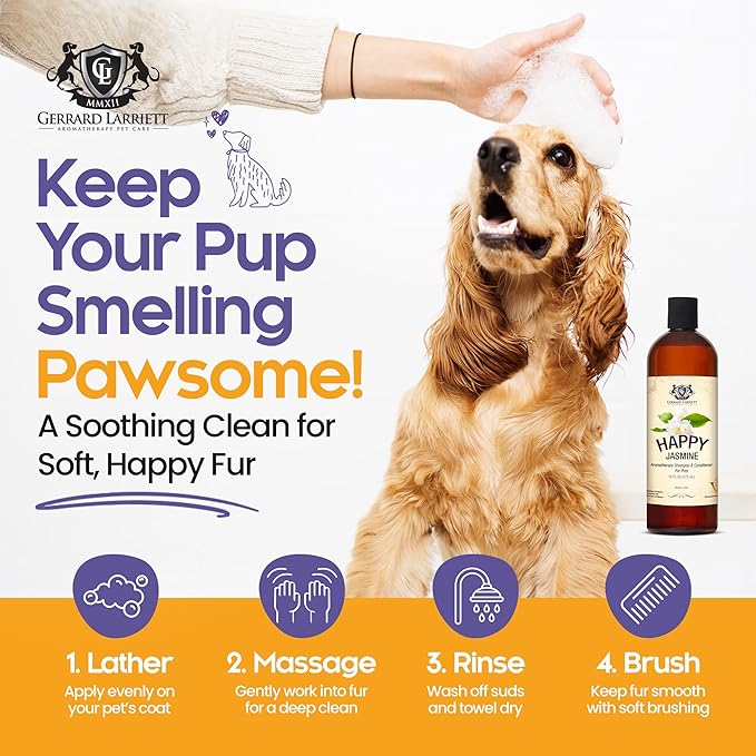 Dog Shampoo and Conditioner Itchy Skin Relief Happy Jasmine 16oz Hypoallergenic Dog Shampoo and Conditioner Sensitive Skin for Smelly Dogs, Aloe Vera & Oatmeal Puppy Soap by Gerrard Larriett