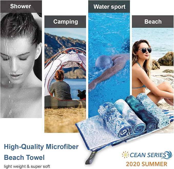 4Monster Microfiber Beach Towel Quick Dry,Super Absorbent Lightweight Travel Towel for Swimmers, Sand Free Camping Towel, Beach Towels for Pool,Swim,Water Sports,Yoga