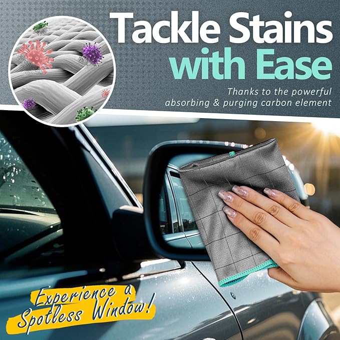 Airlab Microfiber Cleaning Cloth for Glass Cleaner Window Polishing Car Auto Detailing Lint Free Drying Dishes Kitchen Bathroom Magic Cleaning Cloths, Pack of 3, 12" x 12", Grey-Green