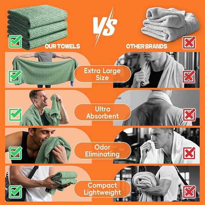 Camping Towels Quick Dry Sweat Towels for Gym, Absorbent Fast Drying Lightweight 27 inch X 55 inch Negative Ions Odorless Gym Towels for Men & Women,Yoga Sports Travel Outdoor (Large Green)