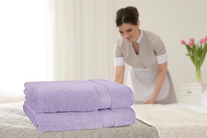 GLAMBURG 700 GSM Premium Cotton 2-Pack Oversized Extra Large Bath Sheet Set - 100% Combed Cotton - 2 Bath Sheets 35x70 - Luxury Hotel & Spa Quality - Durable Ultra Soft Highly Absorbent - Purple