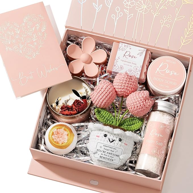 Spa Gifts for Women Bath Gift Set, Rose Relaxing Spa Gift Baskets Home Bath Set Self Care Kit Care Package Thank You Christmas Birthday Gifts for Women Mom Her Friends Sister Teen Girl Wife Grandma