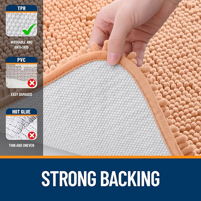 OLANLY Bathroom Rugs 70x24, Extra Soft Absorbent Chenille Bath Rugs, Rubber Backing Quick Dry, Machine Washable Bath Mats for Bathroom Floor, Tub and Shower, Home Decor Accessories, Peach