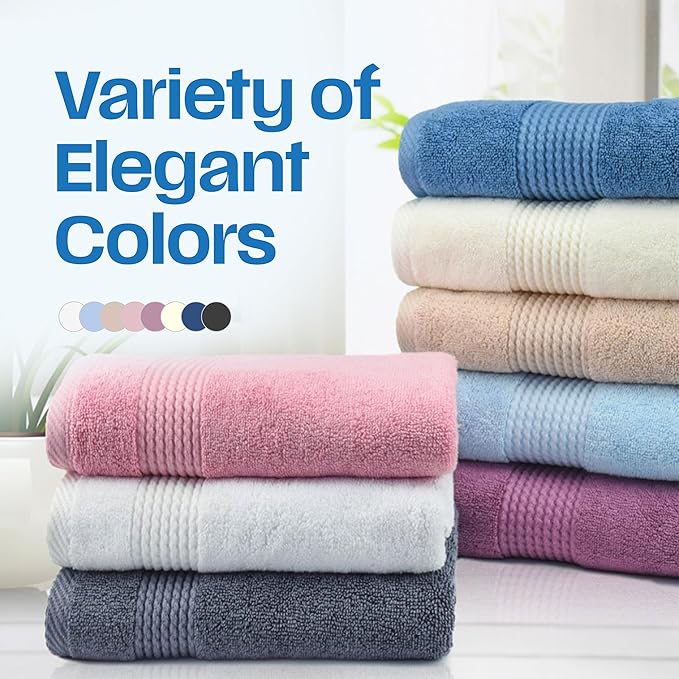 EastNBlue Lara Premium Bath Towel Set 6 Piece - Soft & Highly Absorbent Bathroom Towel Set, 100% Luxury Turkish Cotton, Flannel Bath Towels, 1 Bath Towel, 1 Hand Towel, 4 Washcloths - Navy Blue