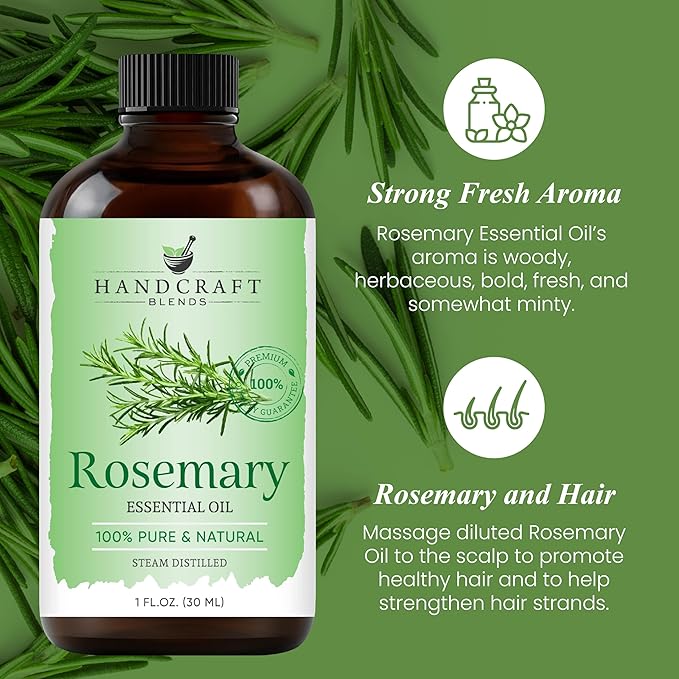 Handcraft Blends Rosemary Essential Oil – 1 Fl Oz – 100% Pure and Natural – Premium Grade Essential Oil for Diffuser and Aromatherapy, Skin, Massage, Candle and Soap Making Fragrance