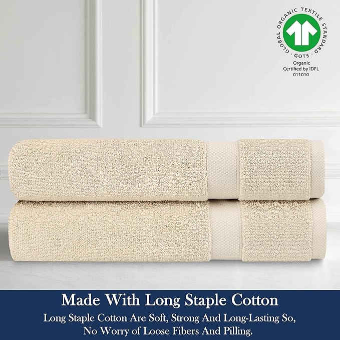 Delara Organic Cotton Luxuriously Plush Hand Towel Pack of 2 | GOTS & OEKO-TEX Certified | Premium Hotel Quality Towels | Feather Touch Technology|650 GSM Long Staple|Soft, Quick Dry & Ultra-Absorbent