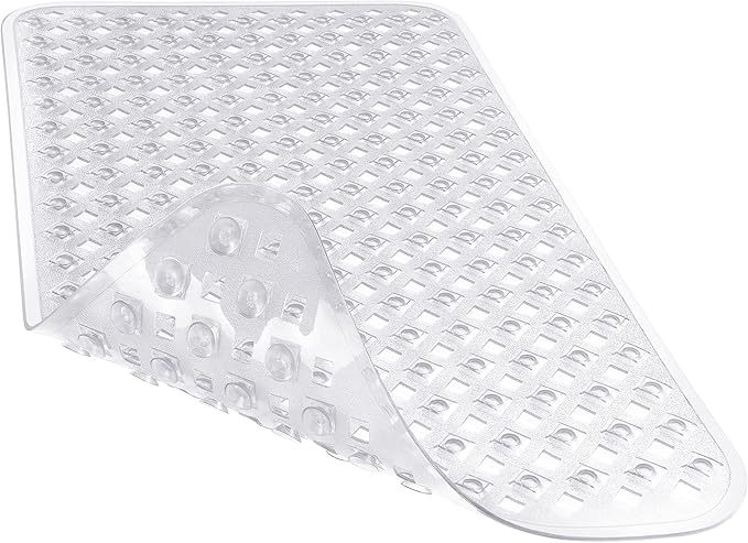 Yimobra Bathtub Mat Non Slip, Super Strong Suction Cups, 27.5"x15.5" Long Shower Mat with Drain Holes, Machine Washable Fast Draining Bath Mats, Bathroom Essentials,Clear
