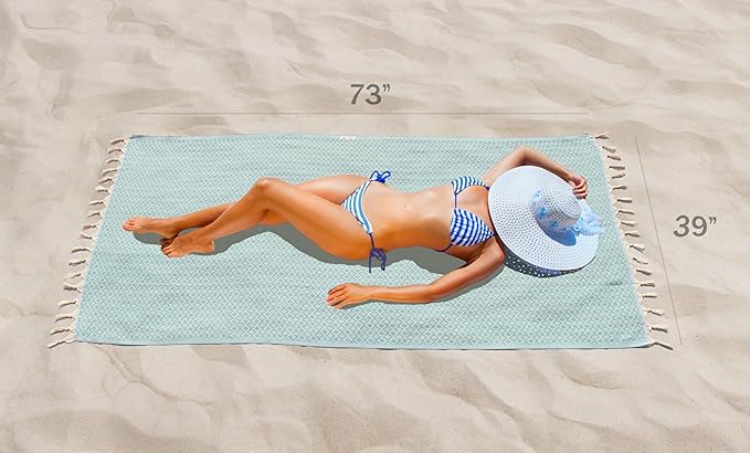 Bazaar Anatolia Turkish Beach Towel 100% Cotton Bath Towels Oversized Quick Dry Bathroom Towels Sand Free Camping Blanket 71x39 inches - Ethnic Mint