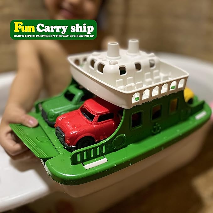 Ferry Boat with 4 Car and 4 Wind Up Bath Swimming Toys, Kids Bath Toy Floating Vehicle Whales Submarines Swans Rockets, Bathtub Bathroom Pool Beach Toy Set for Toddlers Boys Girls