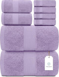 White Classic Luxury Bath Towel Set of 8 Pieces - 100% Turkish Cotton Highly Absorbent Towels for Bathroom, 2 Luxury Bath Towels 700GSM, 2 Hand Towels, 4 Washcloths, Lavender