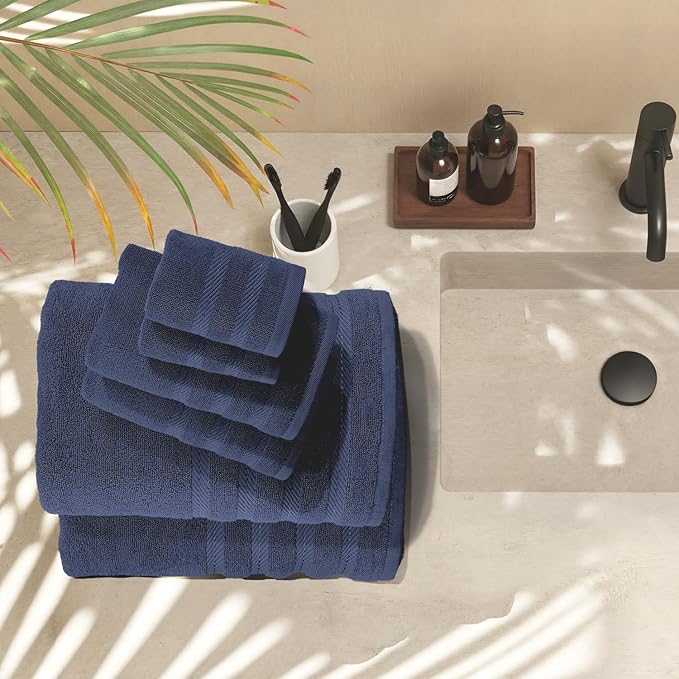 Hearth & Harbor Bath Towels for Bathroom - 100% Ring Spun Cotton Luxury Bathroom Towels - Soft & Highly Absorbent Bath Towels Set, 6 Piece Set, Navy