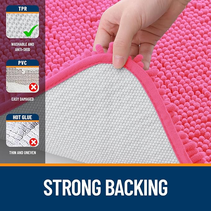 OLANLY Bathroom Rugs 24x16, Extra Soft Absorbent Chenille Bath Rugs, Rubber Backing Quick Dry, Machine Washable Bath Mats for Bathroom Floor, Tub and Shower, Home Decor Accessories, Hot Pink