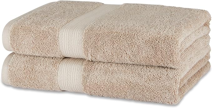 Amazon Basics Fade-Resistant 100% Cotton Bath Towel, 2 Pack, 30"x54", Taupe