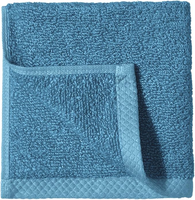 Amazon Basics Cotton Washcloths, Quick-Dry, 12" x 12", 12-Pack, Lake Blue