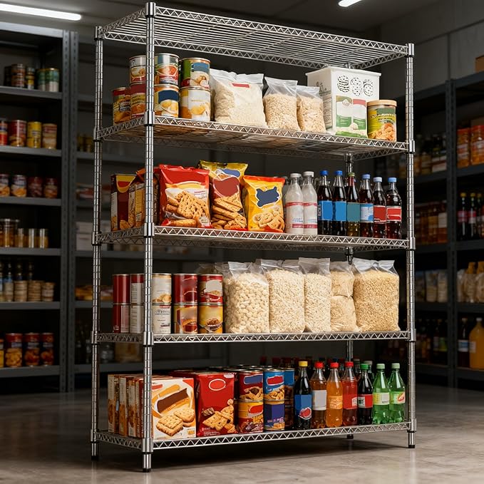 5 Tiers Shelf 1750 lbs Steel Storage Shelving Utility Shelving Unit Steel Organizer Wire Rack for Home,Kitchen,Office,Garage Chrome 17.7" D x 47.2" W x 72.4" H