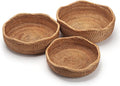 Rattan Bread Baskets Round Woven Fruit Bowls Key Holders Stackable for Storage, Snack, Fruit, Vegetable Natural Set of 3