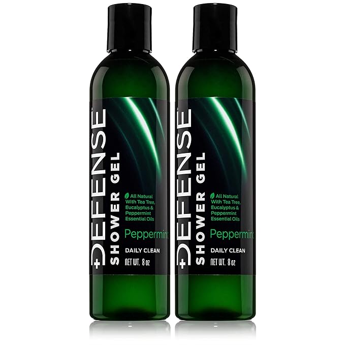 Defense Soap Peppermint Tea Tree Body Wash | All Natural Organic Shower Soap for Athletes | Odor Control & Skin Fungal Protection for Sports, Post Workout & Recovery - 8 oz (Pack of 2)