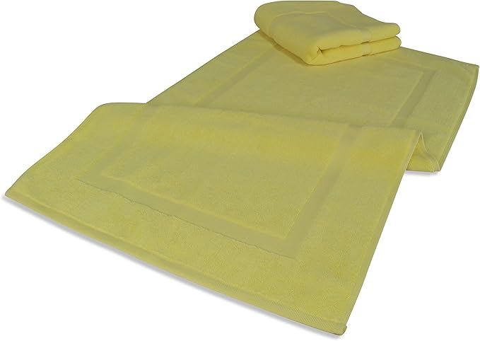 SALBAKOS 100% Turkish Cotton Bath Mat Set 2-Piece - 20x34 inch, Premium Quality Hotel & Spa Collection, Soft, Absorbent, Long Lasting, Durable Bathroom Rugs | Made in Turkey (Yellow, 2 Bath Mats)
