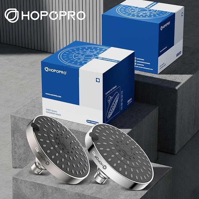 HOPOPRO 5-Mode High Pressure Shower Head - The Washington Post, NBC News, Today TV Show Recommended - High Flow Fixed Showerheads (6 Inch Brushed Nickel)